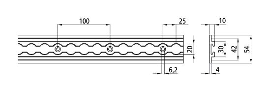 Rhiwa Quality airline anchor rail - hole Ø 20 mm - 3000 mm - recessed or surface
