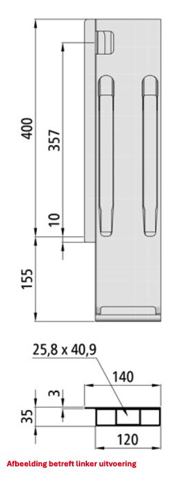Kinnegrip support arrière K20 - 400 mm - à droite - aluminium anodisé
