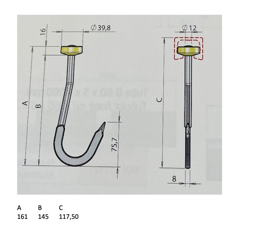 Pommier meat hook for rail stainless steel