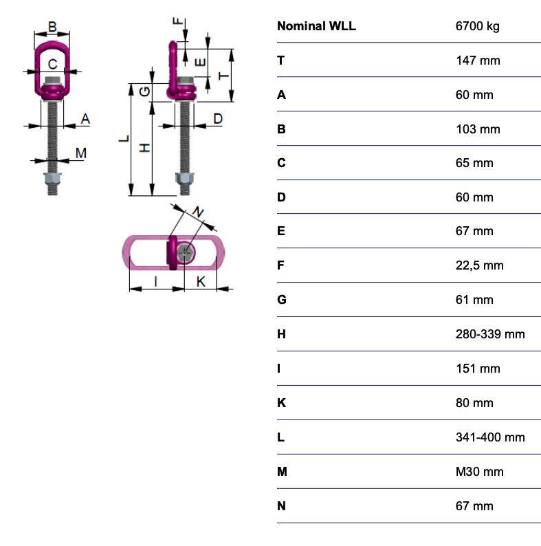 RUD lifting eye VLBG-Plus - 6,7t - M30 - variable length 30-279 mm