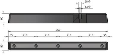 Pommier guard block 950 x 80 x 90 mm (LxBxH) - rubber
