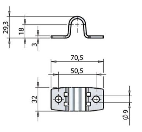 Pommier rod guide - for locking Ø 16 mm - height 32 mm - zinc-plated