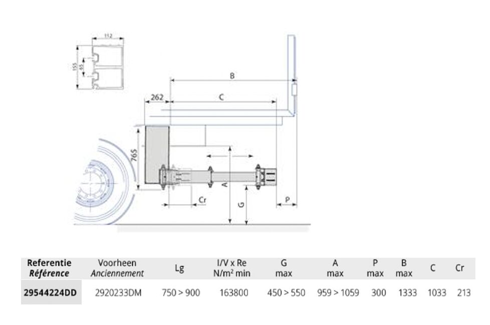 Pommier stootbalk XPAND P42D - hydraulisch horizontaal in/uittrekbaar + sensor - 1033 mm - R58-03
