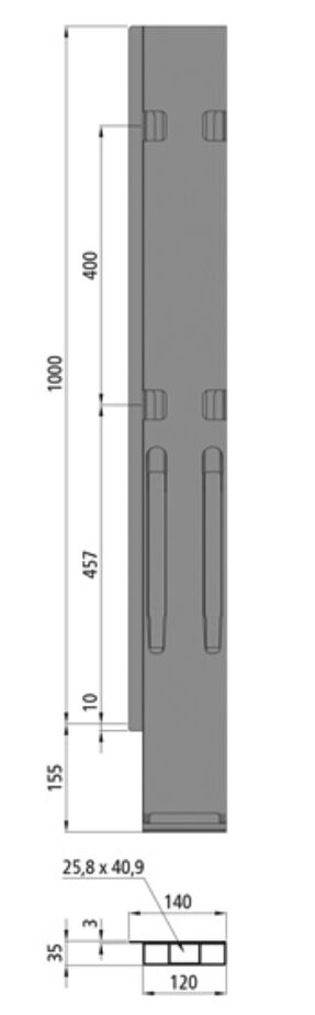 Kinnegrip k20 montant arrière - 1000 mm - gauche - avec fermeture - montant arrière microZINQ® 5
