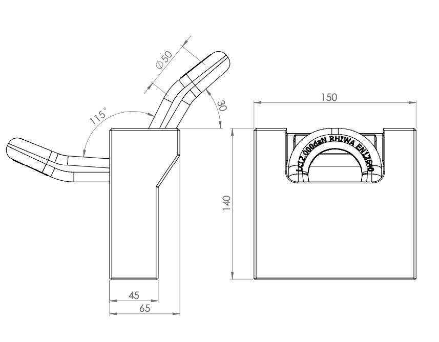 Rhiwa lashing eye set 12 tonnes - weld-on model - forged steel