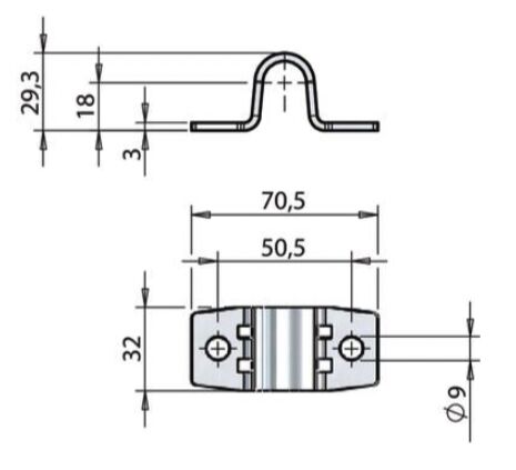 Pommier stanggeleider - voor sluiting Ø 16 mm - hoog 32 mm - RVS