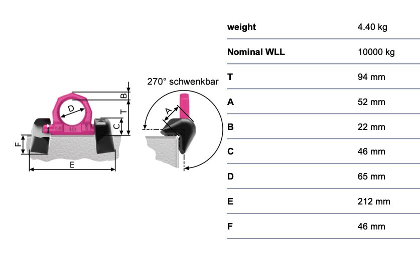 RUD lifting eye VRBK-FIX - 10t - for 90° corners - weldable
