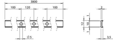 Pommier fixing strip 12 x 3800 mm - for door profile rubber - aluminum