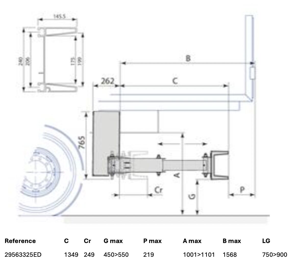 Pommier pare-chocs E-XPAND P33E - rétractable horizontal électrique - 1349 mm - R58-03