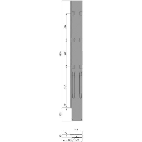 Kinnegrip k20 montant arrière - 1200 mm - gauche - avec fermeture - montant arrière microZINQ® 5