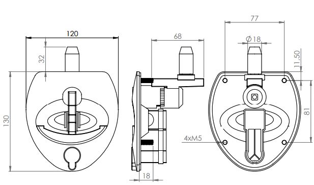 Rhiwa Quality vector T-handle compression lock - 18 mm studs