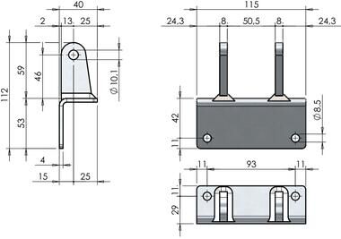 Pommier hinge trestle - bolt-on - angle 90° - for hinge plate width 50 mm