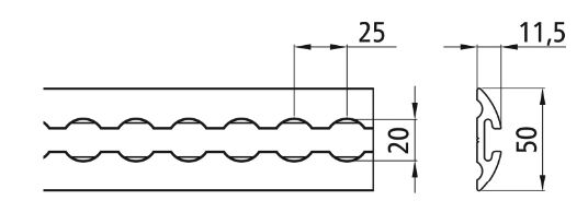 Rhiwa Quality airline anchor rail - hole Ø 20 mm - 6000 mm - semicircular - undrilled