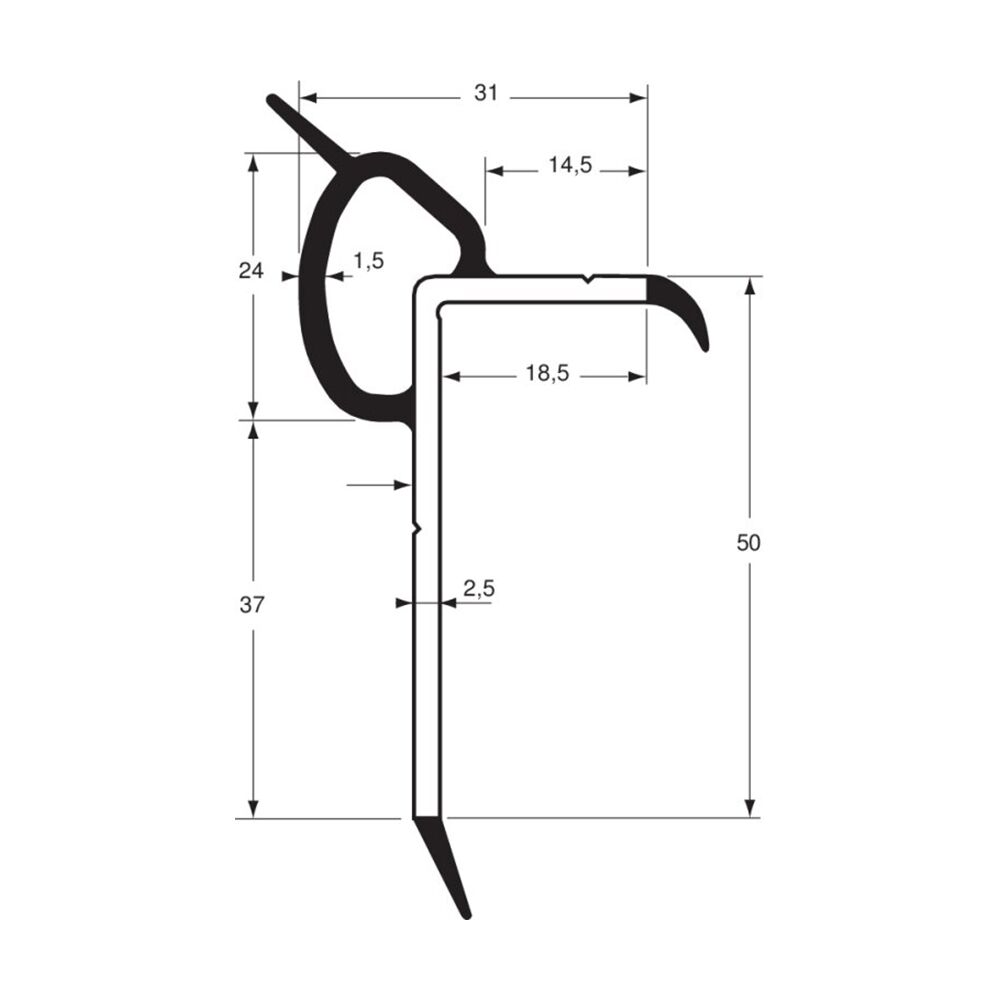 Pommier container door profile corner - grey/black - 3,2 meter