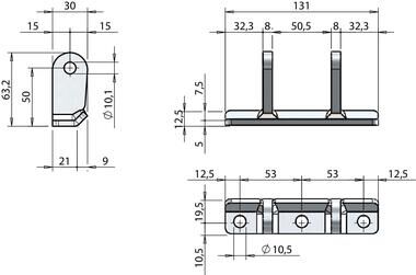 Pommier hinge trestle - bolt-on - for hinge plate width 50 mm - stainless steel