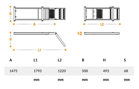 Takler pull out ladder - 2 steps - 1220 x 500 mm (LxW) - with platform