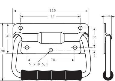 Pommier handle external - lenght 125 mm - foldable - zinc-plated with plastic grip