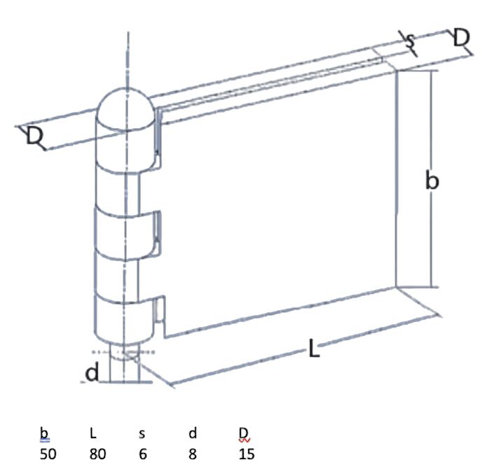 Rhiwa Quality door hinge 50 x 80 x 6 mm (WxLxT) - pin Ø 8 mm - plain steel