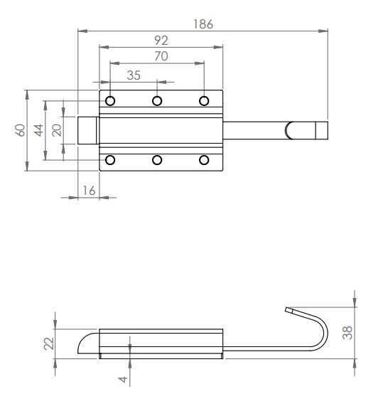 Rhiwa Quality draw latch with hook and flange - zinc-plated