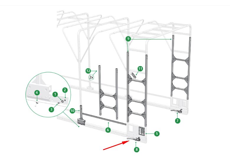 Edscha dropside locking gear - front right/rear left - for Edscha sliding bow roof