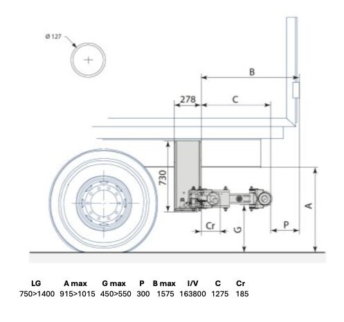 Pommier stootbalk XFOLD P94 - manueel horizontaal in/uittrekbaar - slag 1090 mm - R58-03