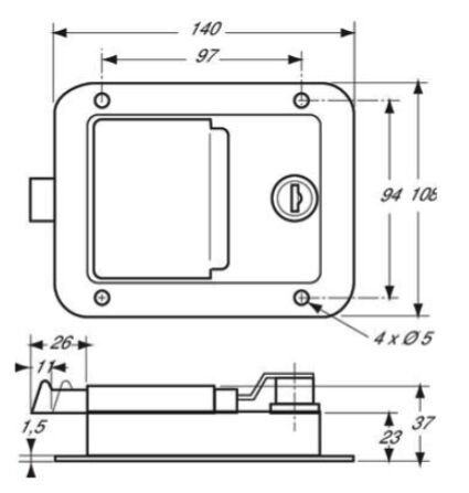 Pommier inbouwsluiting - 140 x 106 x 23 mm - met slotvanger - afsluitbaar - RVS