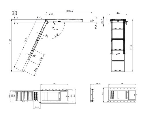 Takler pull out ladder - 3/5 steps - 790 x 420 mm (LxW) - with platform
