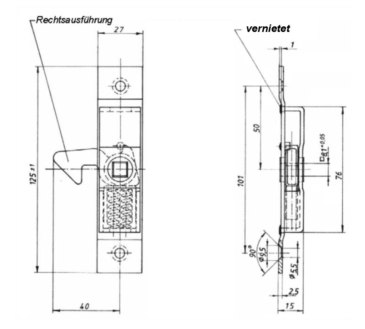 Rhiwa Quality bandenbakslot - rechts - met haak - 27 x 125 mm - verzinkt