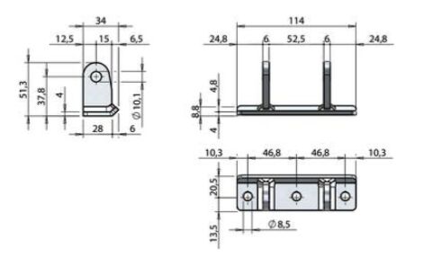 Pommier hinge trestle - bolt-on - for hinge plate width 52 mm - zinc-plated