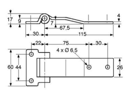 Pommier side door hinge with offset 115 mm - stainless steel