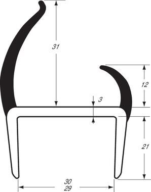 Pommier container deurprofiel 30 mm - grijs/zwart - 5 meter