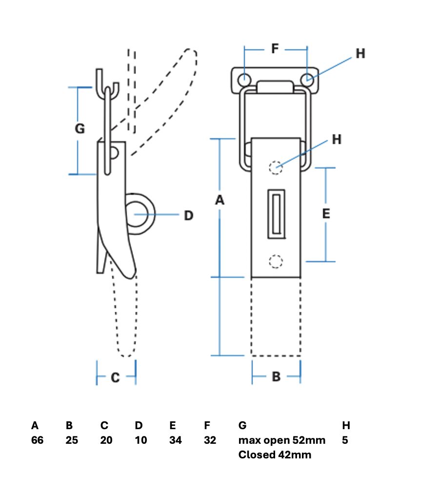 Rhiwa Quality toggle latch - 66 x 25 mm - with hook and eyelet  - zinc plated