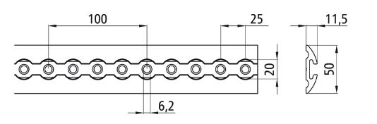 Rhiwa Quality anchor rail - round hole Ø 25 mm - high - 7770 mm - zinc-plated