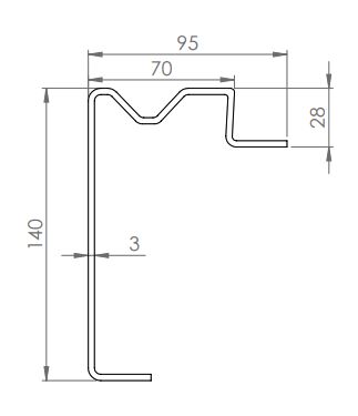 Rhiwa Quality side rail 140 x 70 x 28 mm - lenght 9 meter - steel