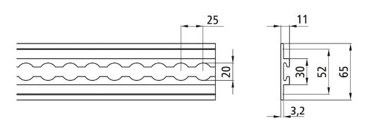 Rhiwa Quality airline anchor rail - hole Ø 20 mm - 3000 mm - recessed or surface - undrilled