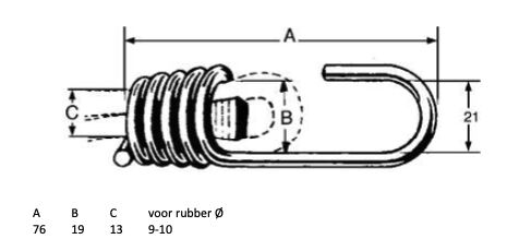 Pommier spiraalhaak 76 mm - voor spanrubber Ø 9-10 mm - verzinkt