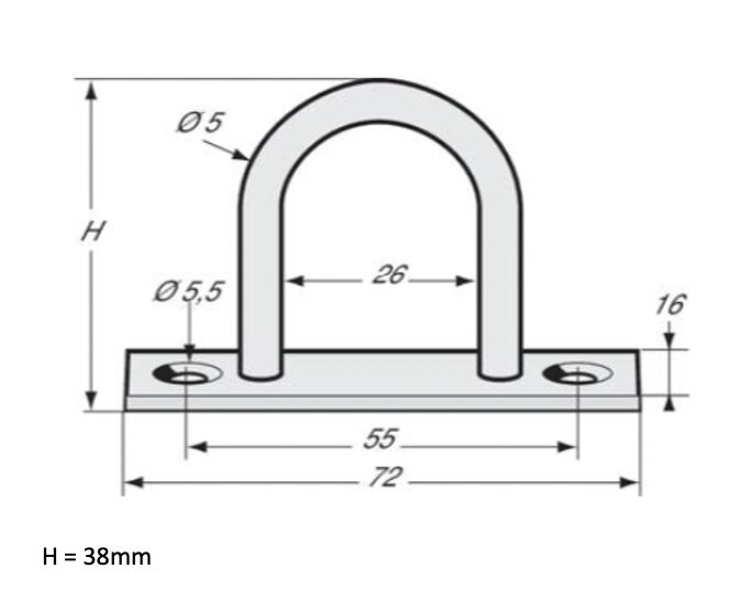 Pommier zeiloog half rond - hoog 38 mm uitwendig - verzinkt - per 100 stuks