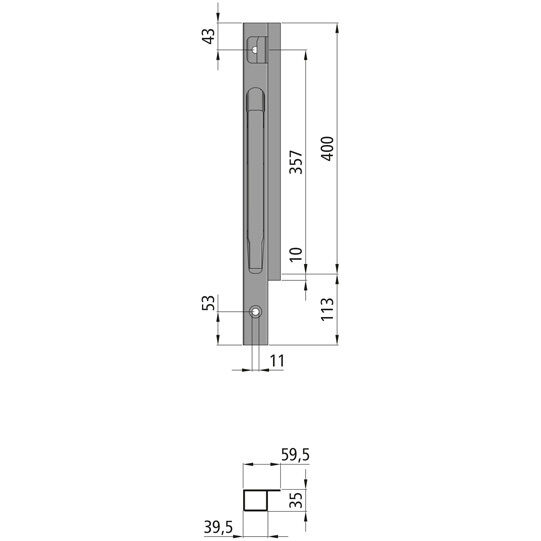 Kinnegrip K20 front pillar - 400 mm - left - screw model - anodised aluminum