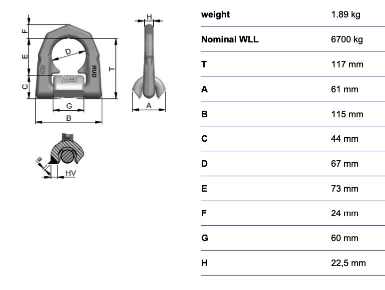 RUD lifting eye VLBS-U-LT - 6,7t - with spring - weldable - suitable for use up to −45°C