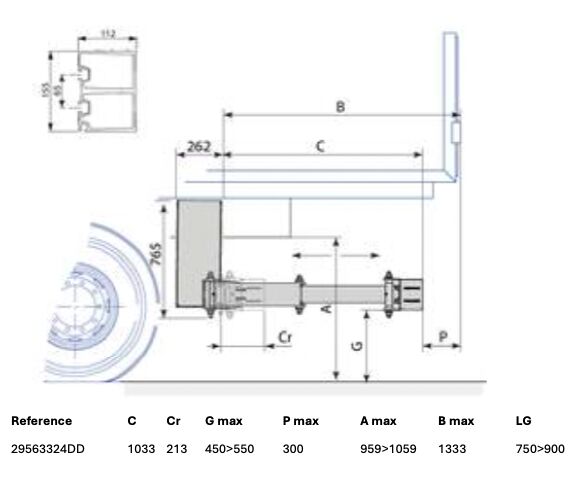 Pommier pare-chocs E-XPAND P33D - rétractable horizontal électrique - 1033 mm - R58-03