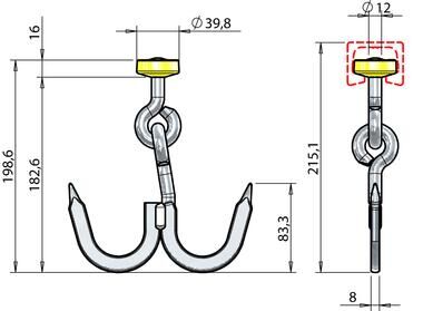 Pommier meat hook double for rail - stainless steel