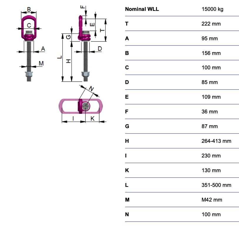 RUD lifting eye VLBG-Plus - 15t - M42 - variable length 264-413 mm