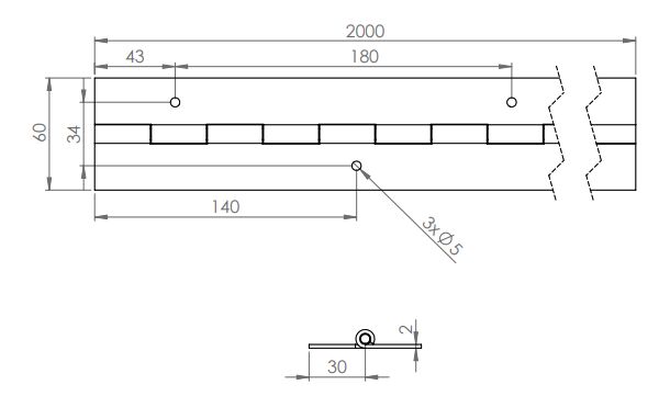 Rhiwa Quality pianoscharnier 60 x 2 x 2000 mm (BxDxL) - geboord - RVS