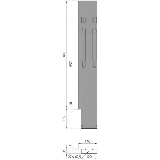 Kinnegrip K20 achterrong - 800 mm - links - TIR - met sluiting - KTL