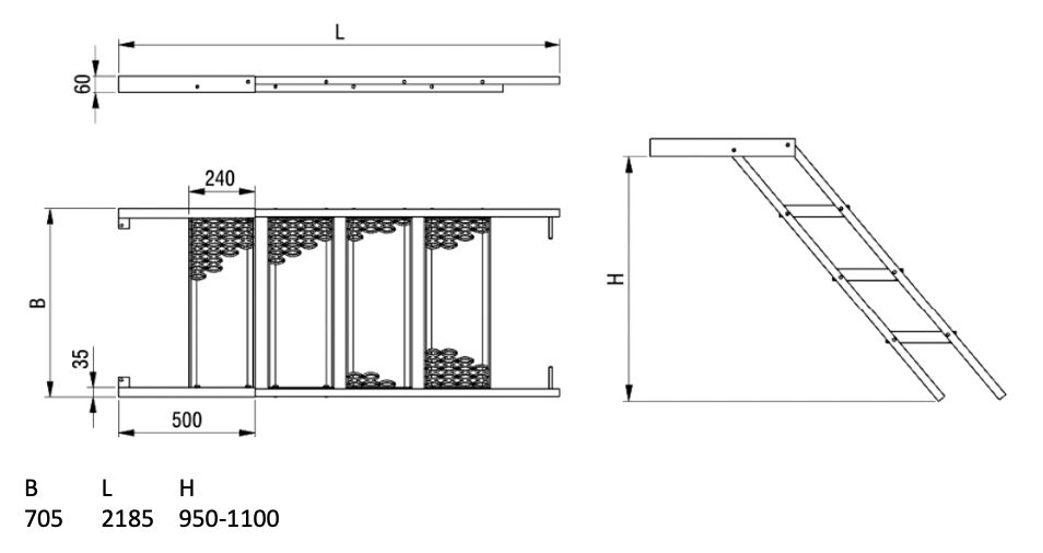 PWP pull out ladder - 6 steps - 2185 x 705 mm (LxW) - HDG
