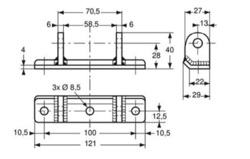Pommier scharnierbok - schroefbaar - voor scharnierbreedte 58 mm - RVS