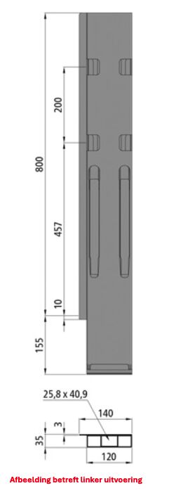 Kinnegrip support arrière K20 - 800 mm - à droite - avec fermeture - aluminium anodisé