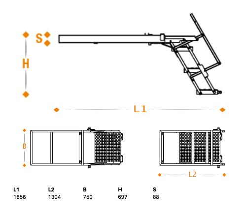 Takler trap uittrekbaar - 3 treden - 1300 x 750 mm (LxB) - met handrail (links)