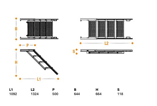 Takler trap uittrekbaar - 3 treden - 1324 x 644 mm (LxB) - aluminium