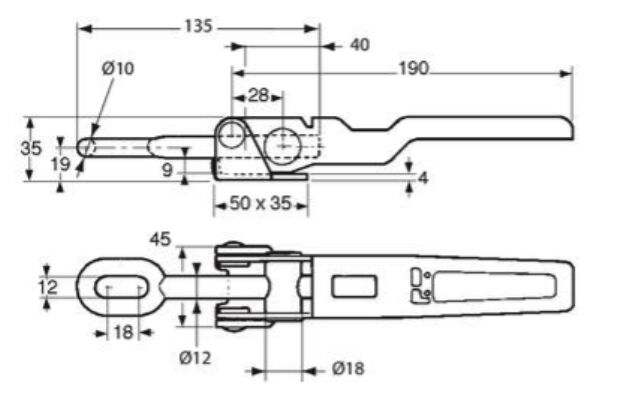 Pommier excentersluiting - 275 x 45 mm - las model - excl. haak - blank staal